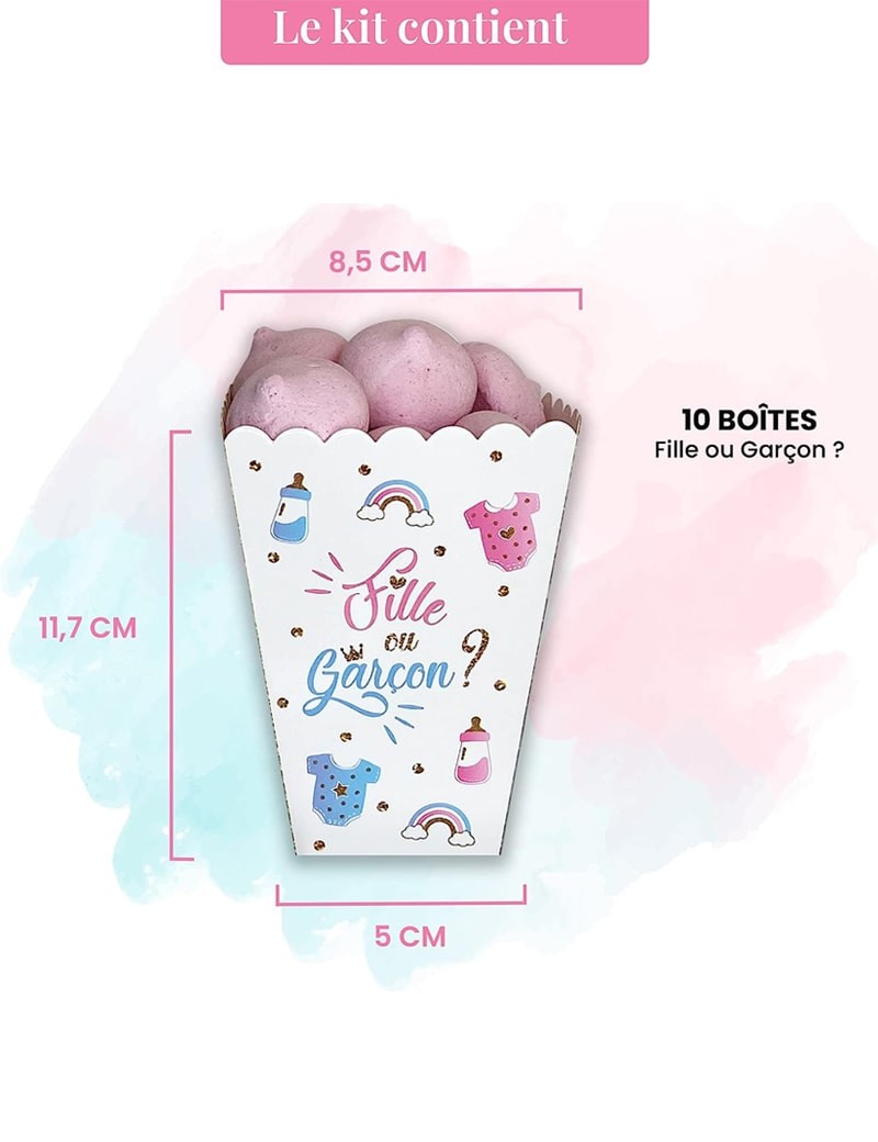 10 Boîtes à popcorn ou bonbons Gender Reveal