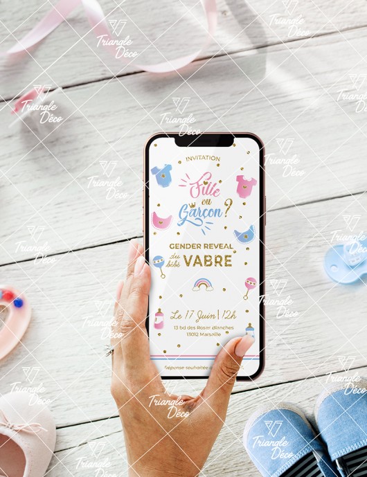 Invitation Gender Reveal Party Français Triangle Déco
