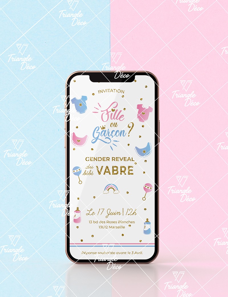 Invitation Gender Reveal Party Français Triangle Déco