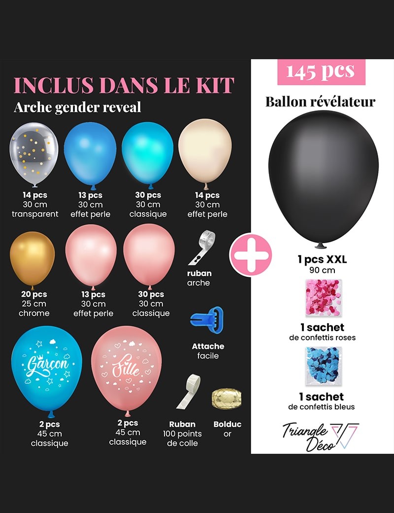 Kit ballon révélateur et déco gender reveal - Triangle Déco